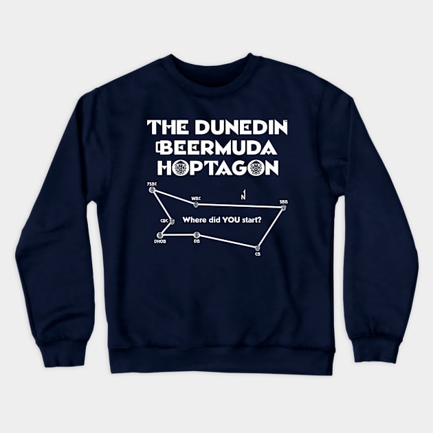 Dunedin Beermuda Hoptagon 2 sided (white ink) Crewneck Sweatshirt by SaKaNa